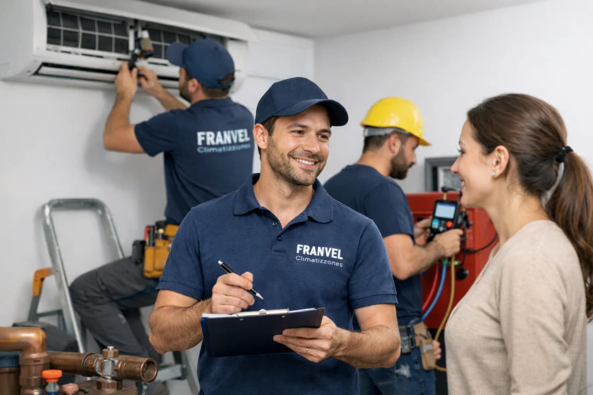 Equipo Franvel trabajando en una instalación de climatización