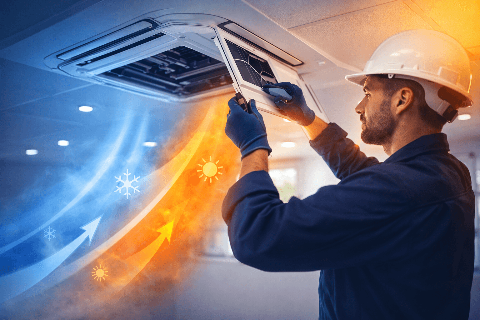 Técnico instalando aire acondicionado